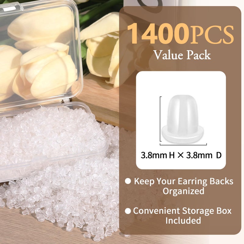 Bofoho 1400PCS Clear Silicone Earring Backs â€“ Soft & Invisible Small Rubber Stoppers for Studs, Hoops & Hooks, Replacement Earring Backings with Storage Box - Image 2