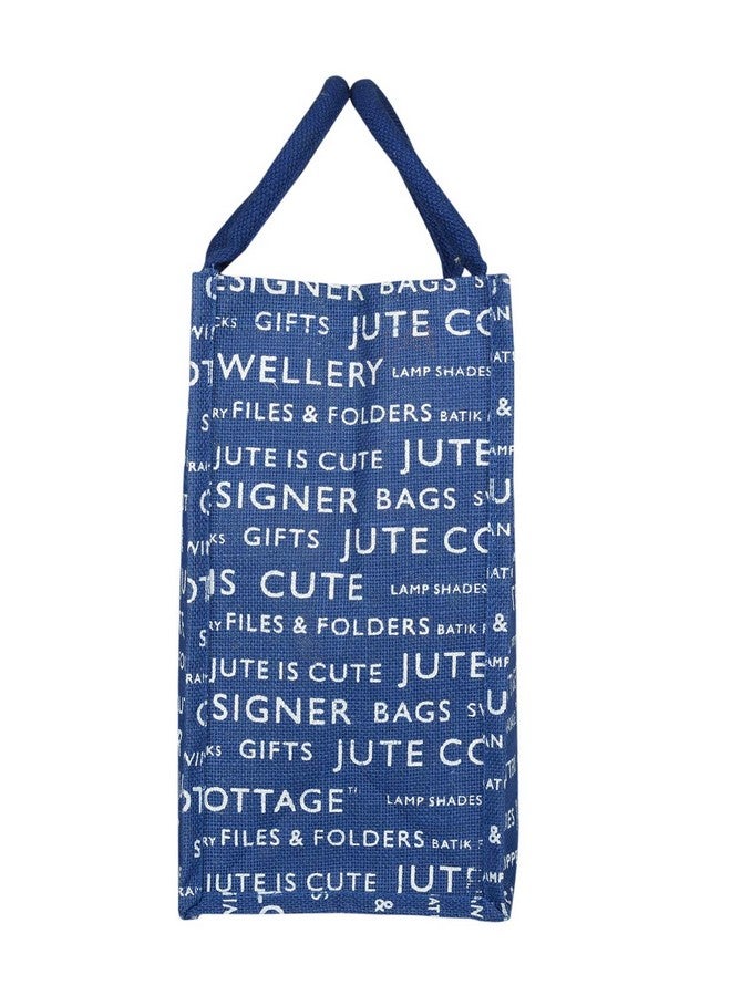 Jute Cottage Jute Bags for Lunch for Women and Men | Jute Grocery Bag | Jute Carry Bag | Jute Tiffin Bags | Printed Jute Bag Print - Blue - Image 3