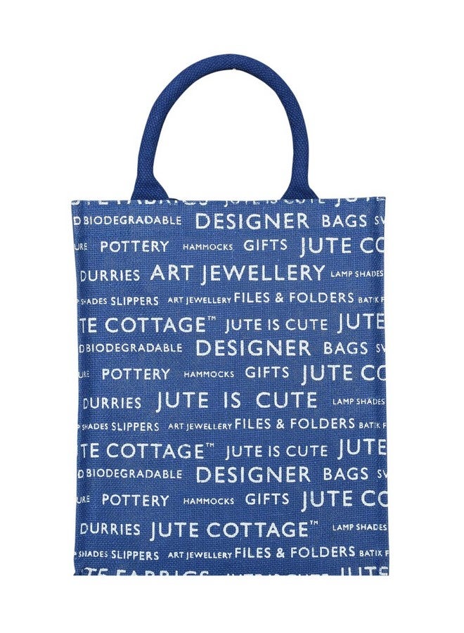 Jute Cottage Jute Bags for Lunch for Women and Men | Jute Grocery Bag | Jute Carry Bag | Jute Tiffin Bags | Printed Jute Bag Print - Blue - Image 2