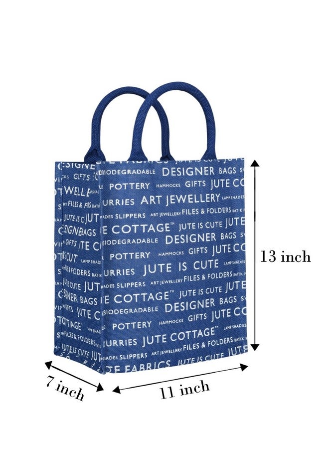 Jute Cottage Jute Bags for Lunch for Women and Men | Jute Grocery Bag | Jute Carry Bag | Jute Tiffin Bags | Printed Jute Bag Print - Blue - Image 5