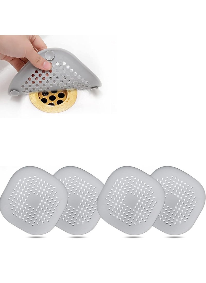 yIFeNG Square Hair Drain Cover for Shower Silicone Hair Stopper with Suction Cup,Easy to Install Suit for Bathroom,Bathtub,Kitchen 4 Pack (Grey), 5.5*5.5*0.04inch  - Image 1