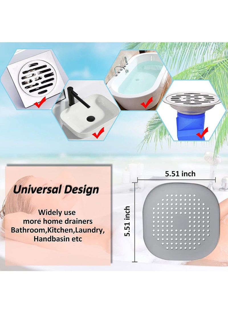 yIFeNG Square Hair Drain Cover for Shower Silicone Hair Stopper with Suction Cup,Easy to Install Suit for Bathroom,Bathtub,Kitchen 4 Pack (Grey), 5.5*5.5*0.04inch  - Image 5