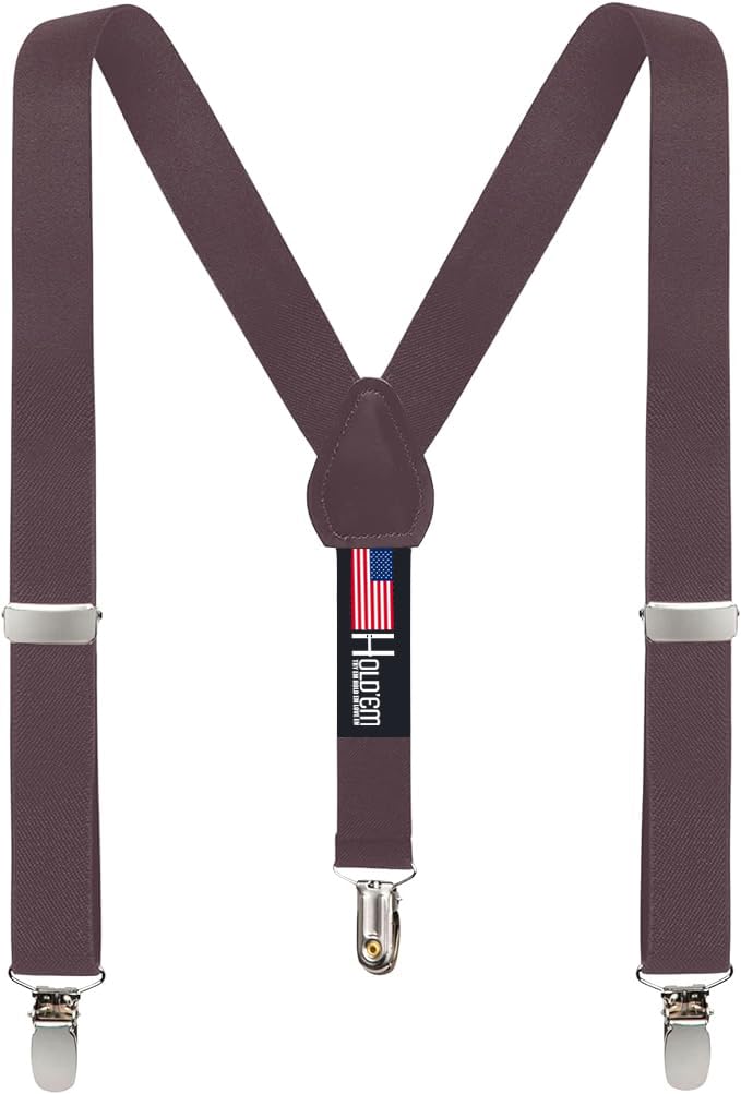 HOLD'EM Suspenders for Kids - 1 Inch Suspender Perfect for Tuxedo - Brown (22") - Image 1