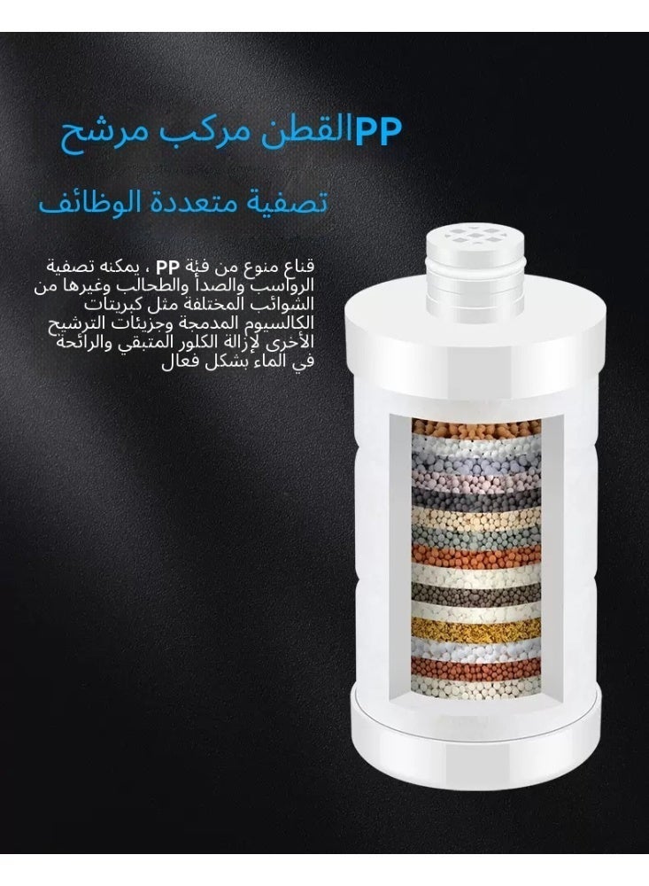 مرشح دش عالي الإنتاج 15 مرحلة - مرشح رأس دش ، تنقية المياه يزيل الكلور والفلوريد ، يخفف المياه الصلبة للجلد والشعر ، توافق رأس دش عالمي - Image 4