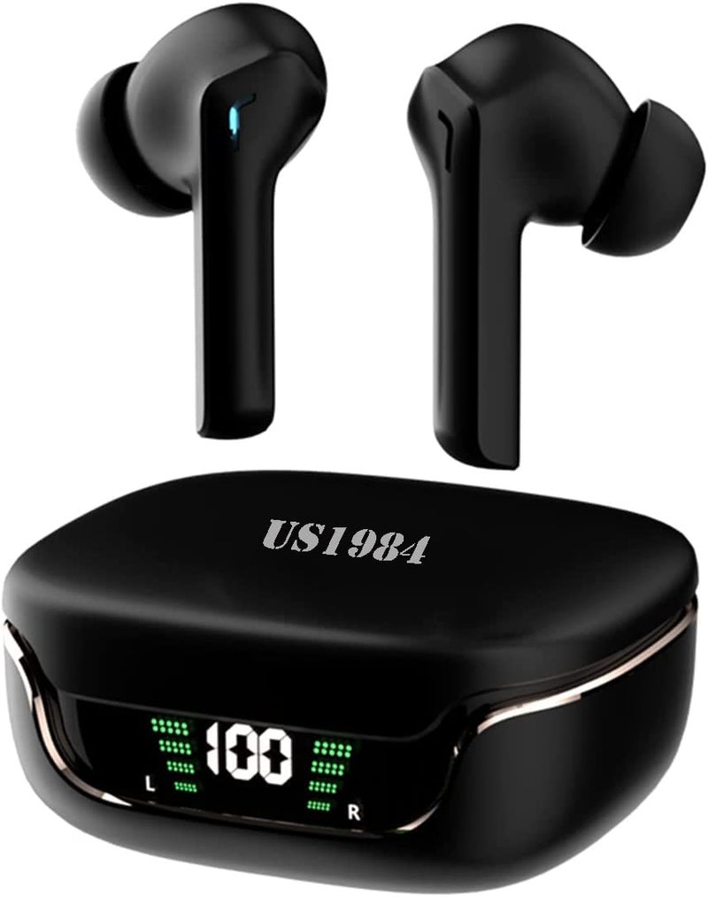 US1984 True Wireless in Ear Earbuds with Mic, 13mm Drivers, up to 35H Playtime, Bluetooth 5.3 Gaming Buds Headphones, ENC, Low Latency Mode for Gaming, USB Type-C Port & IPX5, LED Display (Black) - Image 1