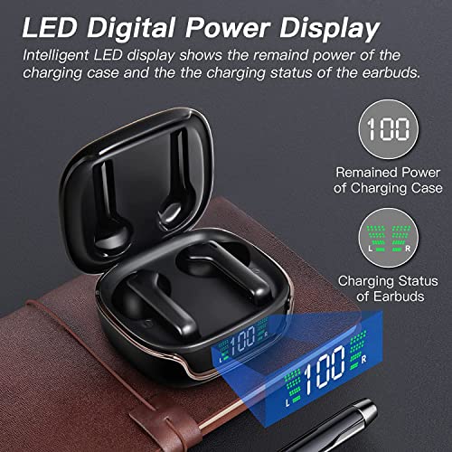 US1984 True Wireless in Ear Earbuds with Mic, 13mm Drivers, up to 35H Playtime, Bluetooth 5.3 Gaming Buds Headphones, ENC, Low Latency Mode for Gaming, USB Type-C Port & IPX5, LED Display (Black) - Image 2