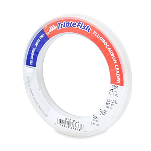 Triple Fish 100% Fluorocarbon Leader, 25 lb / 11.3 kg Test, 0.019 in / 0.48 mm Dia, Clear, 100 yd / 91 m - Image 1