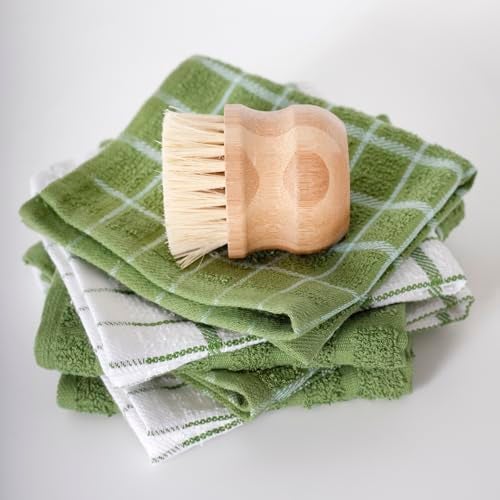 Ritz Terry Check Dish Cloth Set: Highly Absorbent & Super Soft - 100% Cotton, Durable Kitchen Cleaning Cloths for Wiping Tables and Counters, 6-Pack, Cactus - Image 5