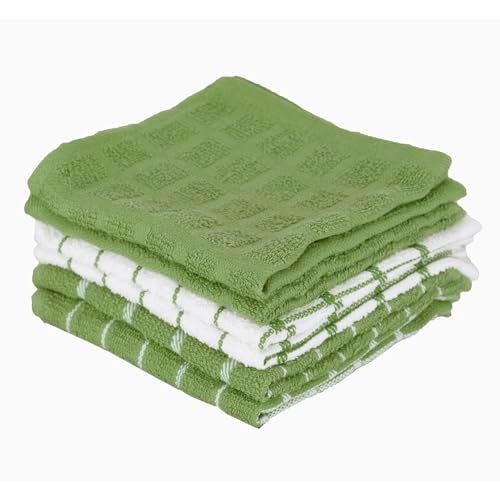Ritz Terry Check Dish Cloth Set: Highly Absorbent & Super Soft - 100% Cotton, Durable Kitchen Cleaning Cloths for Wiping Tables and Counters, 6-Pack, Cactus - Image 1