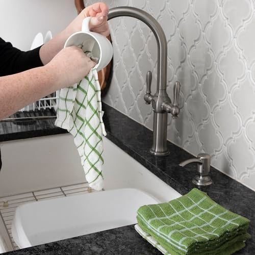 Ritz Terry Check Dish Cloth Set: Highly Absorbent & Super Soft - 100% Cotton, Durable Kitchen Cleaning Cloths for Wiping Tables and Counters, 6-Pack, Cactus - Image 4