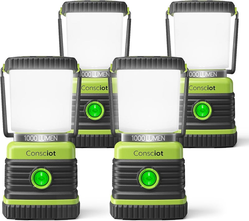 Consciot LED Camping Lantern, Battery Powered LED Lantern Flashlight, 1000LM, 4 Light Modes, IPX4 Waterproof, Survival Kits for Indoor Outdoor, Emergency Light for Home Power Outages, Hurricane, Storm - Image 1