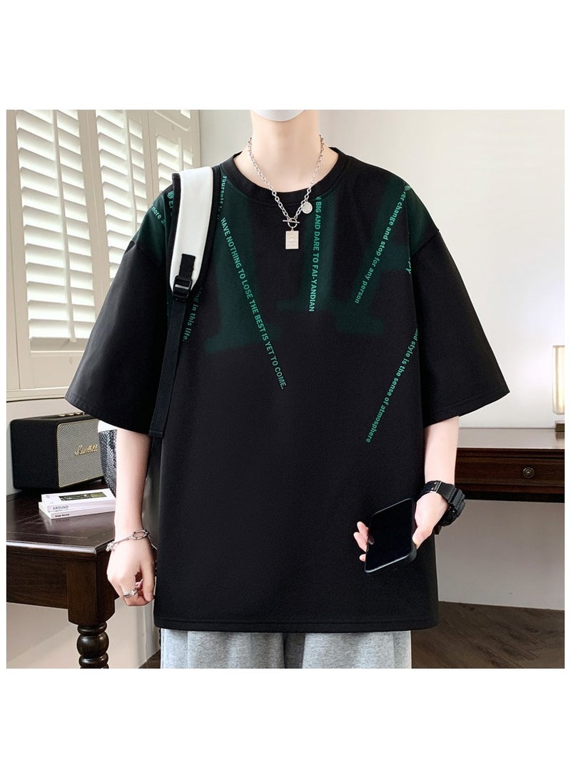 Large Size Fashionable Men's Printed Casual Round Neck T-shirt  - Image 1