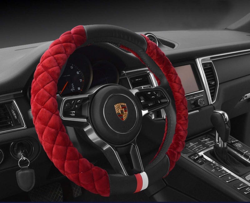 HAOKAY Luxury Fluffy Steering Wheel Cover for Women,Soft Warm Short Plush Steering Wheel Cover Red Fuzzy with Universal 14.5-15 Inch - Image 2