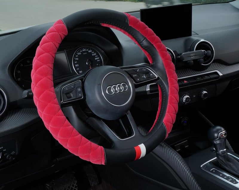HAOKAY Luxury Fluffy Steering Wheel Cover for Women,Soft Warm Short Plush Steering Wheel Cover Red Fuzzy with Universal 14.5-15 Inch - Image 3