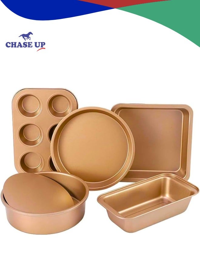 Chase Up 5 Pieces Bakeware Set, Carbon Steel Nonstick Baking Pans,Oven Baking Set,with Springform Pan, 6-Cup Muffin Pan, Square Roasting Pan, Pizza Baking Tray, Rectangular Toast Box, Kitchen Baking Tools - Image 1