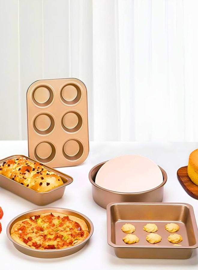 Chase Up 5 Pieces Bakeware Set, Carbon Steel Nonstick Baking Pans,Oven Baking Set,with Springform Pan, 6-Cup Muffin Pan, Square Roasting Pan, Pizza Baking Tray, Rectangular Toast Box, Kitchen Baking Tools - Image 2