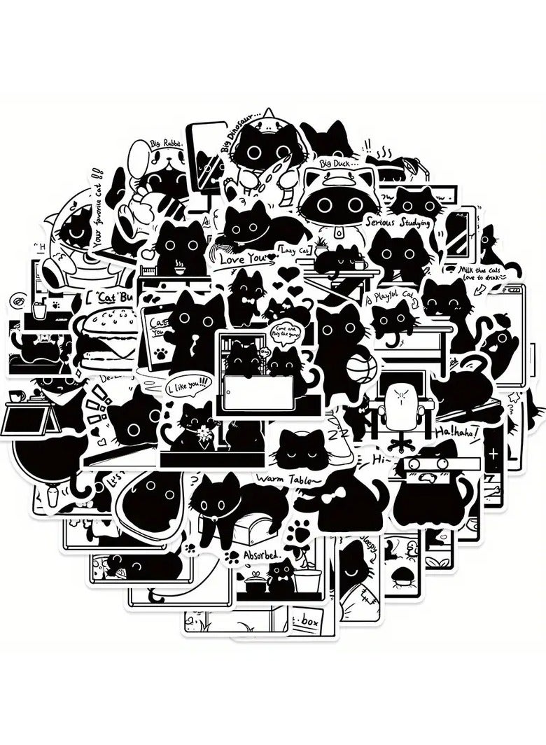 Goolsky 50pcs Black Cat Pet Animals Funny Love Doodle Art Cool Aesthetics Cartoon Waterproof Stickers, For Suitcase Water Bottle DIY Laptop Skateboard Luggage Party Decoration  - Image 1