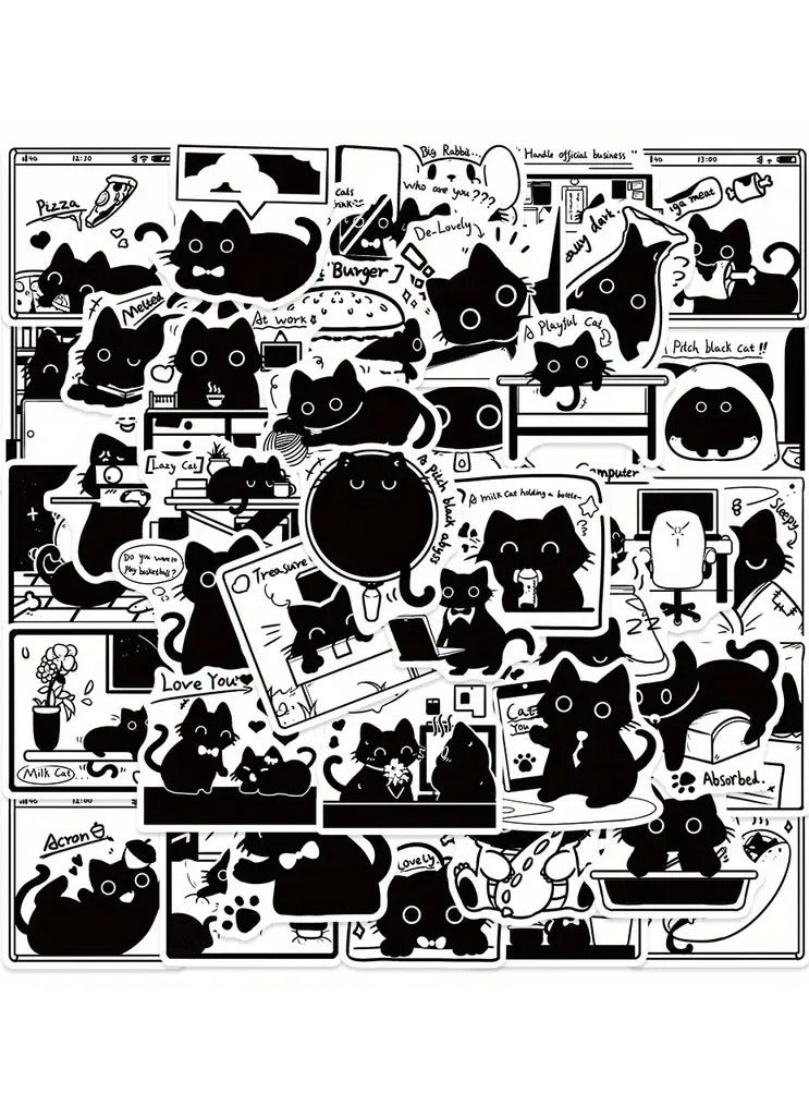 Goolsky 50pcs Black Cat Pet Animals Funny Love Doodle Art Cool Aesthetics Cartoon Waterproof Stickers, For Suitcase Water Bottle DIY Laptop Skateboard Luggage Party Decoration  - Image 4