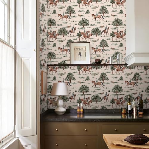 REDAMANCY Boho Modern Equestrian Painting Art Green Tree Horse Vintage Peel and Stick Wallpaper Stick on Contact Paper Vintage Wall Paper Easy Peel Off for nightstand Drawer Cabinet Renter - Image 5