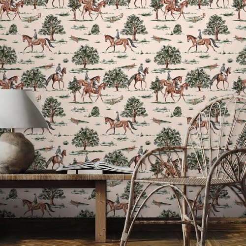 REDAMANCY Boho Modern Equestrian Painting Art Green Tree Horse Vintage Peel and Stick Wallpaper Stick on Contact Paper Vintage Wall Paper Easy Peel Off for nightstand Drawer Cabinet Renter - Image 3
