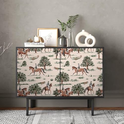 REDAMANCY Boho Modern Equestrian Painting Art Green Tree Horse Vintage Peel and Stick Wallpaper Stick on Contact Paper Vintage Wall Paper Easy Peel Off for nightstand Drawer Cabinet Renter - Image 4