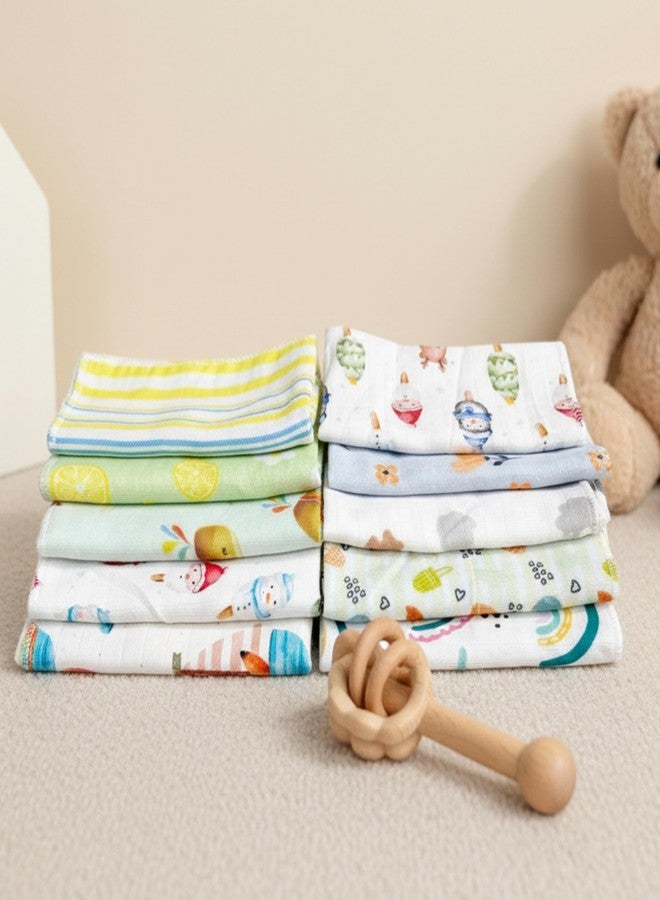 NEW COMERS Baby Washcloths, Cotton Muslin Double Layer, Animal Print Design, Super Soft Absorbent Face Towels, 25 x 25 cm, Pack of 6 (Wash Cloth_02) - Image 2