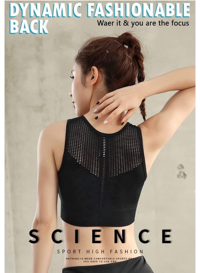 Rubik Sports Bra for Women, Padded Push Up Shockproof Quick Dry Seamless Hollow High Impact Support Bra for Yoga Gym Training Running Workout Fitness (X-Large, Black) - Image 2