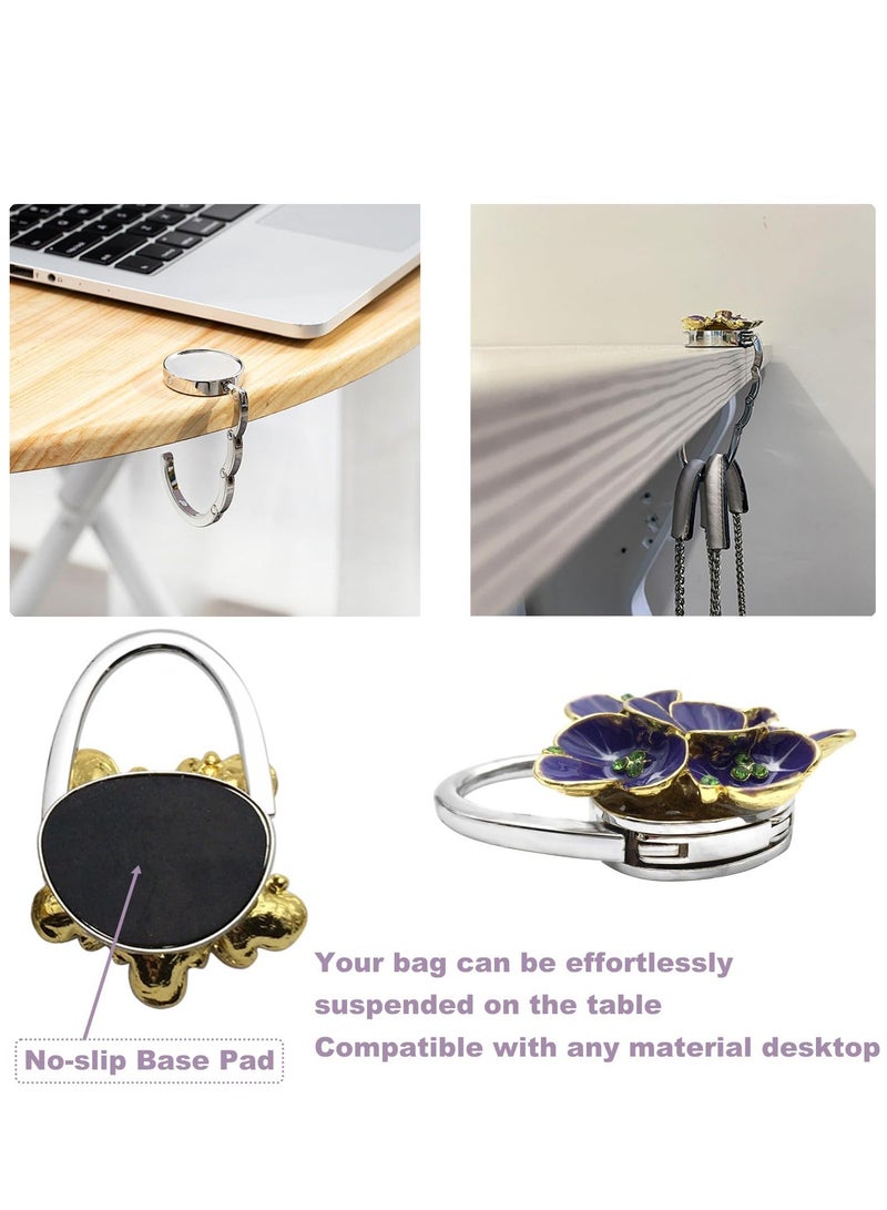 Purse Hanger, Purse Hook Hanger for Table Foldable Purse Hangers for Table Tops, Elegant Begonia Flowers Purse Hook for Desk Tables (Purple)  - Image 3