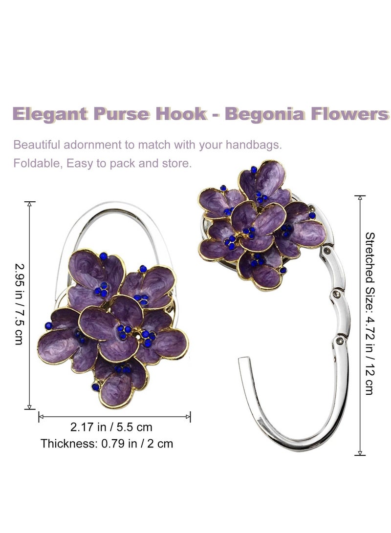 Purse Hanger, Purse Hook Hanger for Table Foldable Purse Hangers for Table Tops, Elegant Begonia Flowers Purse Hook for Desk Tables (Purple)  - Image 2