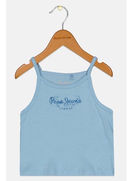 Kids Girl Square Neck Sleeveless Brand Logo Top, Dazed Blue