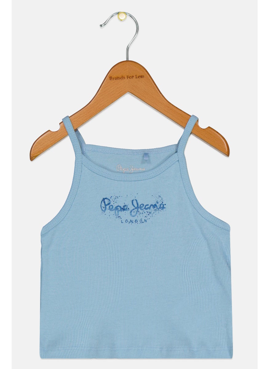 Pepe Jeans - Kids Girl Square Neck Sleeveless Brand Logo Top, Dazed Blue - Image 1