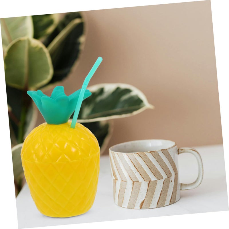 Healifty Reusable Pineapple Cup With Straw Fruit Shaped Cold Drink Tumbler For Hawaiian Party Picnic Beach Wedding And Birthday Decorations Easy To Clean Plastic Beverage Cup - Image 5