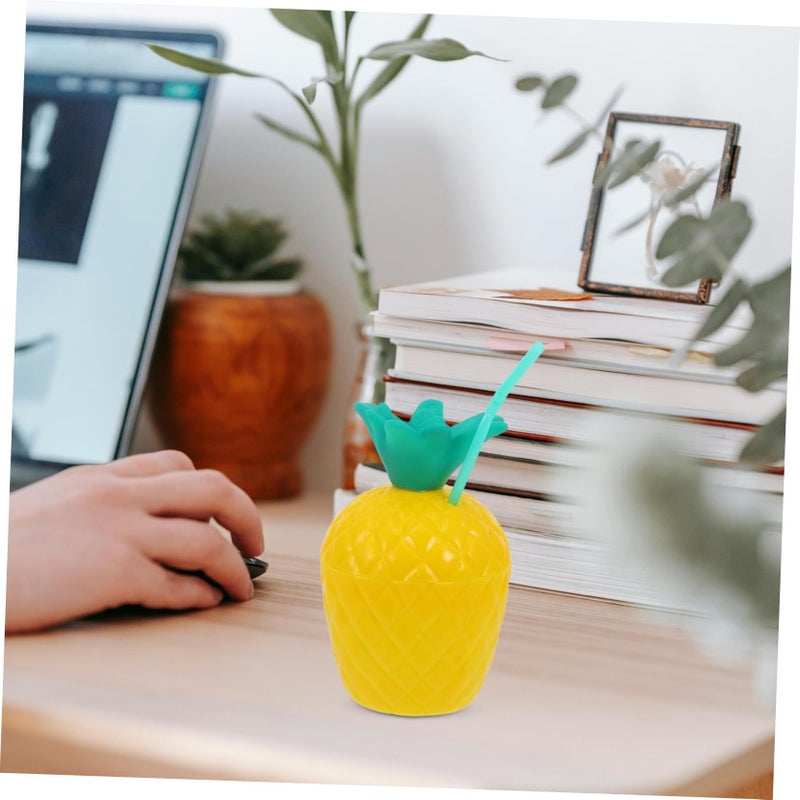 Healifty Reusable Pineapple Cup With Straw Fruit Shaped Cold Drink Tumbler For Hawaiian Party Picnic Beach Wedding And Birthday Decorations Easy To Clean Plastic Beverage Cup - Image 4