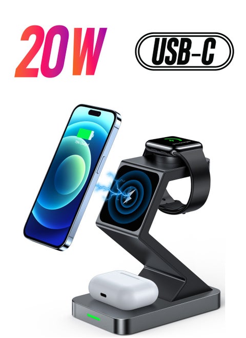 3 in 1 Wireless Charger for MagSafe, Wireless Charging Station Compatible with iPhone 14 13 12 Pro Max, for Apple Watch