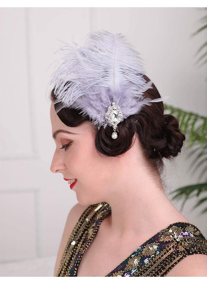 Aimimier - 1920S Great Gatsby Headpiece Flapper Feather Hair Clip Crystal Teardop Roaring 20S Accessories Prom Party Festival Gatsby Hair Jewelry For Women And Girls - Image 1