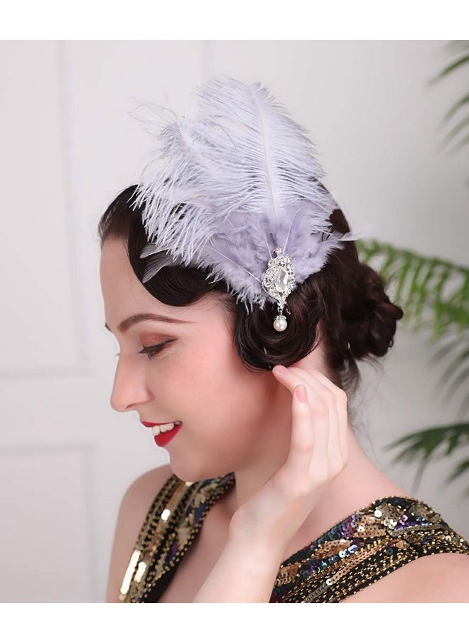 Aimimier - 1920S Great Gatsby Headpiece Flapper Feather Hair Clip Crystal Teardop Roaring 20S Accessories Prom Party Festival Gatsby Hair Jewelry For Women And Girls - Image 1