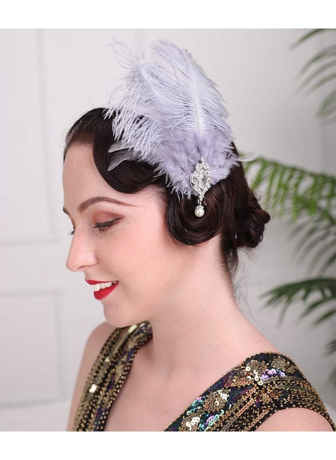 Aimimier - 1920S Great Gatsby Headpiece Flapper Feather Hair Clip Crystal Teardop Roaring 20S Accessories Prom Party Festival Gatsby Hair Jewelry For Women And Girls - Image 1