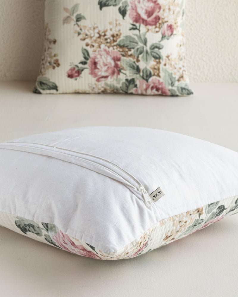 Clasiko Premium Cotton Decorative Quilted Cushion Covers for Sofa Living Room ; Set of 5; 12x12 Inches; Floral Dream - Image 4