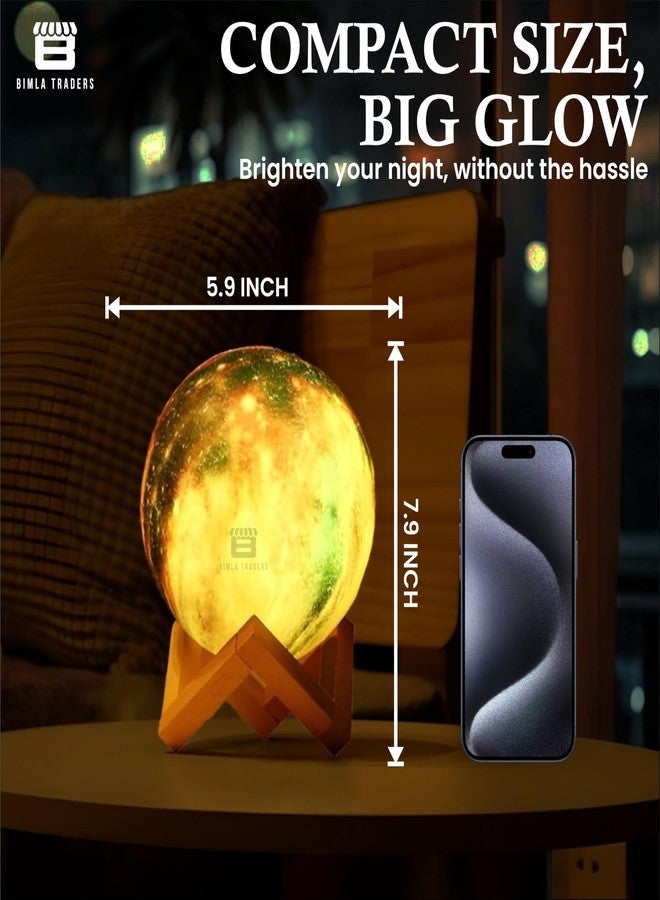 BTfash 3D Galaxy Moon Lamp Decor, Night Light with Wooden Stand | Touch Control LED Moon | Cool Decorative for Unisex - Image 4