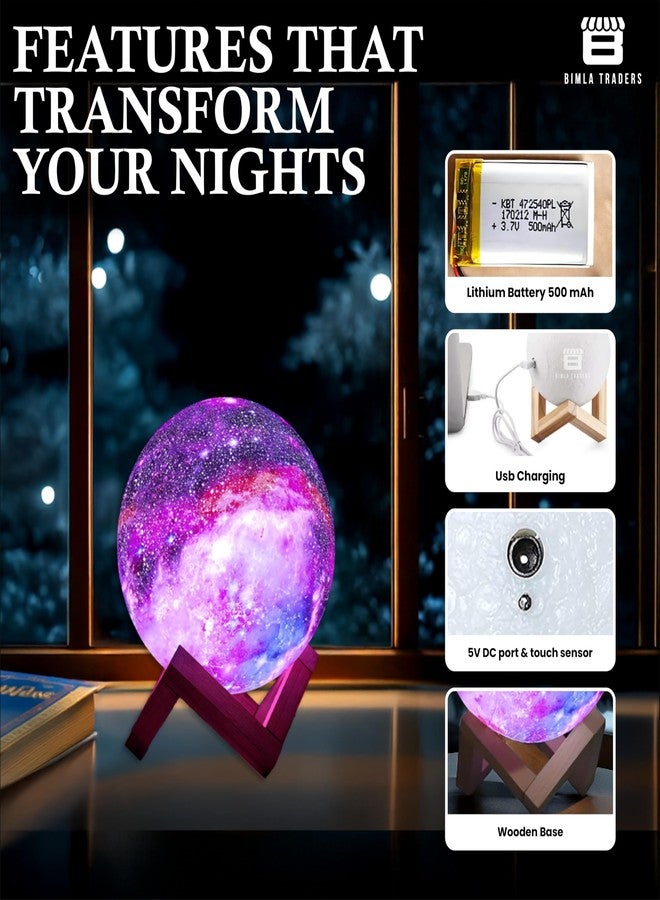 BTfash 3D Galaxy Moon Lamp Decor, Night Light with Wooden Stand | Touch Control LED Moon | Cool Decorative for Unisex - Image 5
