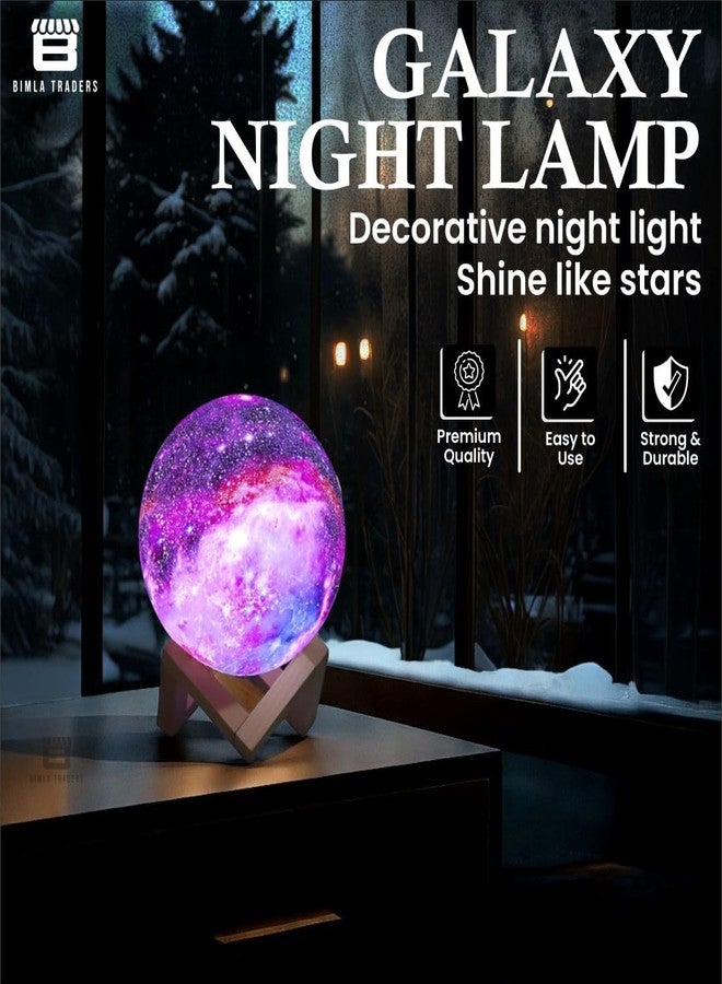 BTfash 3D Galaxy Moon Lamp Decor, Night Light with Wooden Stand | Touch Control LED Moon | Cool Decorative for Unisex - Image 3