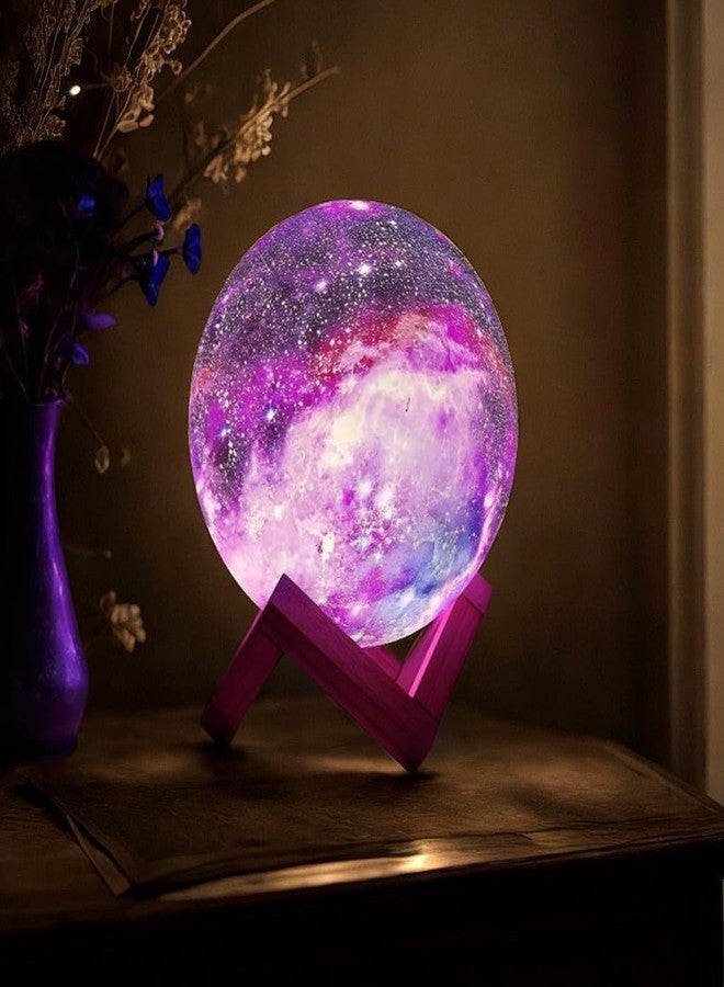 BTfash 3D Galaxy Moon Lamp Decor, Night Light with Wooden Stand | Touch Control LED Moon | Cool Decorative for Unisex - Image 2