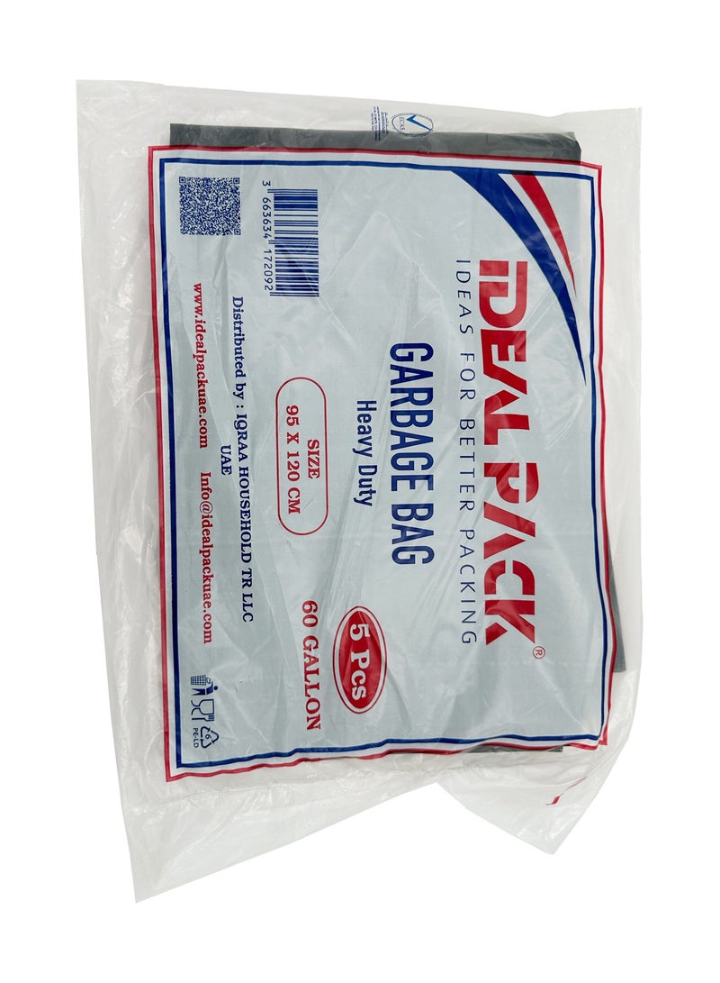 Ideal Pack Black Garbage Bags – 60 Gallon | 95 x 120 cm | 5 Pack | Large, Heavy-Duty Trash Bags for Home, Commercial, and Outdoor Use | Leak-Proof & Tear-Resistant - Image 1
