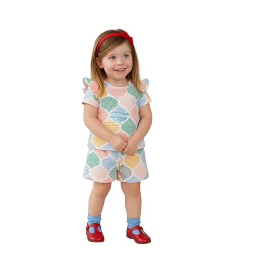 Kidbea® Girls' Colorful Patterned Cotton Clothing Set | Soft Short Sleeve Top and Elastic Waist Shorts for Kids (Multicolor, 2-3 Years) - Image 1