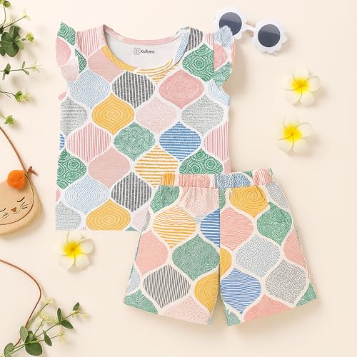 Kidbea® Girls' Colorful Patterned Cotton Clothing Set | Soft Short Sleeve Top and Elastic Waist Shorts for Kids (Multicolor, 2-3 Years) - Image 5