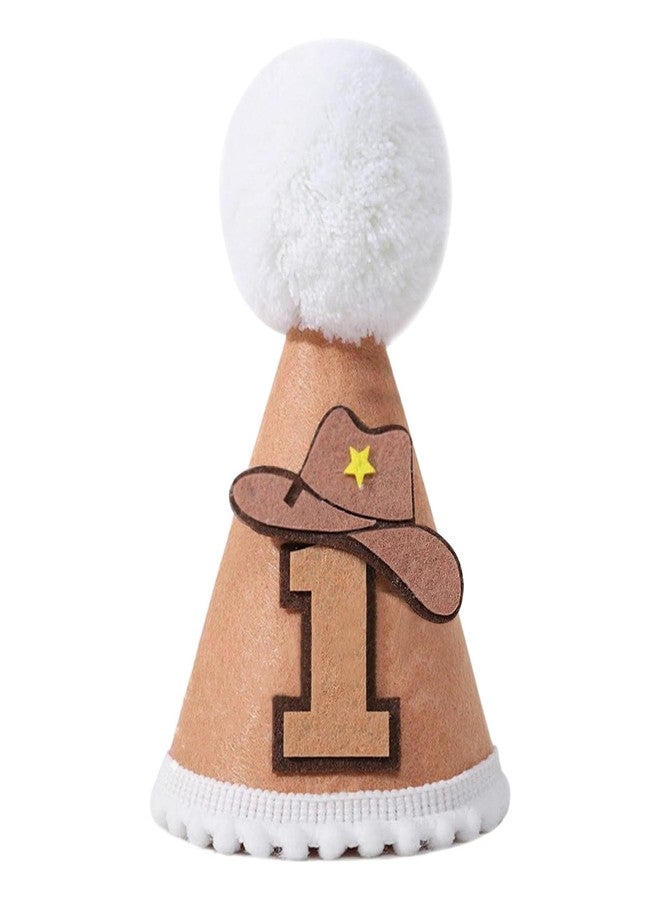 Ysqool First Birthday Hat for Boys Girls, 1st Birthday Hat, One Year Old Party Crown for Cake Smash and Photo Props (Brown Cowboy) - Image 1