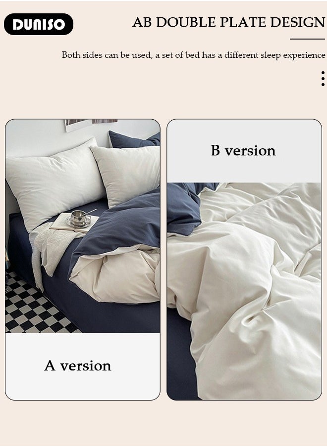 DUNISO - 4 Packs Bed Sheet Sets, Soft Cotton Sheets Including Fitted Sheet Quilt Cover and 2 Pillowcases, Wrinkle and Anti Pilling Quilt Set for Double Sided Available, Comfortable Breathable Bedding Set for Bedroom and Guest Room 200*230cm - Image 1