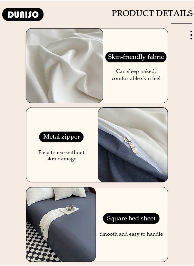 DUNISO - 4 Packs Bed Sheet Sets, Soft Cotton Sheets Including Fitted Sheet Quilt Cover and 2 Pillowcases, Wrinkle and Anti Pilling Quilt Set for Double Sided Available, Comfortable Breathable Bedding Set for Bedroom and Guest Room 200*230cm - Image 1