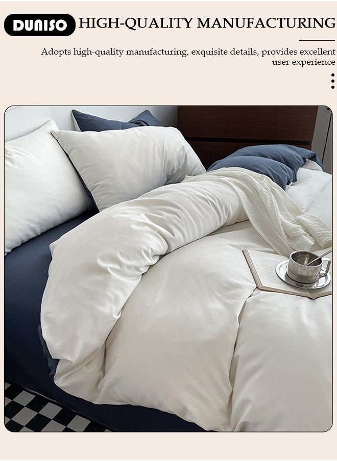 DUNISO - 4 Packs Bed Sheet Sets, Soft Cotton Sheets Including Fitted Sheet Quilt Cover and 2 Pillowcases, Wrinkle and Anti Pilling Quilt Set for Double Sided Available, Comfortable Breathable Bedding Set for Bedroom and Guest Room 200*230cm - Image 1