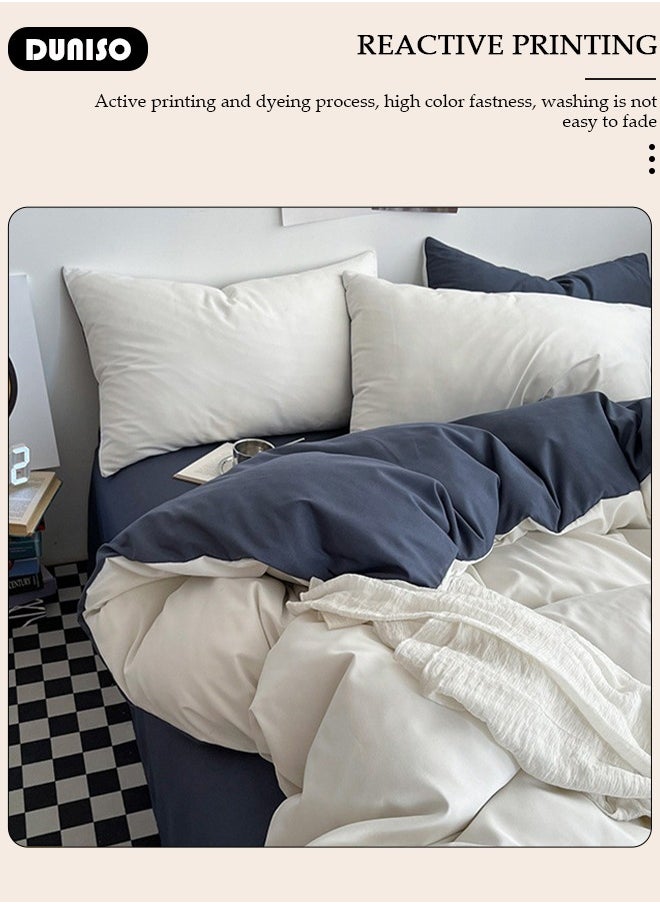DUNISO - 4 Packs Bed Sheet Sets, Soft Cotton Sheets Including Fitted Sheet Quilt Cover and 2 Pillowcases, Wrinkle and Anti Pilling Quilt Set for Double Sided Available, Comfortable Breathable Bedding Set for Bedroom and Guest Room 200*230cm - Image 1